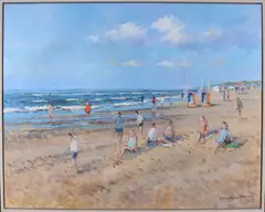 A.F. van Noort, Strandgezicht Zandvoort, Olieverf op linnen