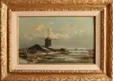 J.H. Doeleman, Hollands wintergezicht met molens, Olieverf op paneel