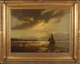 Engelse kust bij avond by Onduid. gesig., Olieverf op linnen, sold Jun 2019