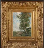 Théophile de Bock, Zandpad met berkenbomen, Olieverf op paneel