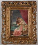 Circa Antiek miniatuur schilderij, Romeo en Julia, Olieverf op paneel