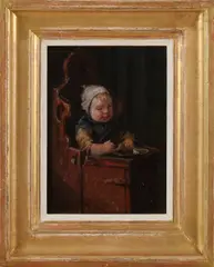 David Adolph Constanz Artz, Etend kindje in kakstoel, Olieverf op paneel
