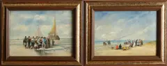 2x Monogram B., Strandgezichten, Olieverf op paneel