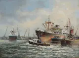 L. Scheen, Havengezicht Rotterdam, Olieverf op paneel