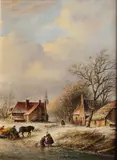 H.P. Verkoeijen, Hollandse winter met figuren, Olieverf op paneel