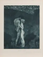 Franz Hanfstaengl, Paar bij sterrennacht, 1910, Gravure op papier