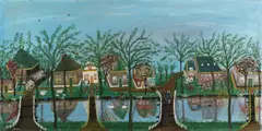 C. Kaay, Dorpsromantiek, Olieverf op linnen