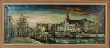 Hollands stadsgezicht met gracht by Onduid. gesig., Olieverf op linnen, sold Jun 2019