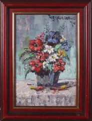 H.C. Kranenburg, Vaas met bloemen, Olieverf op paneel