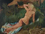 F. de Greef, Naakte dame in natuur, 1963, Olieverf op linnen