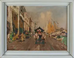 Sujatno Kompoel, Indonisische haven, Olieverf op linnen