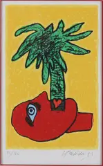 Corneille '91, Man met palm, Lithografie op papier