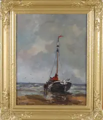 Bomschuit met paarden by J. v & d Laan, Olieverf op linnen, sold Jun 2019