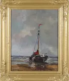 J. v & d Laan, Bomschuit met paarden, Olieverf op linnen