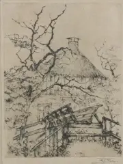 F. Tiele, Bruggetje bij Giethoorn, Ets op papier