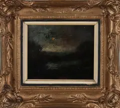 N. Diaz, Landschap bij nacht, Olieverf op paneel