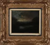 N. Diaz, Landschap bij nacht, Olieverf op paneel