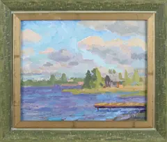 A. Sokolov, Meer met steiger, Olieverf op paneel