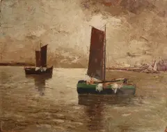 Cowe? Circa, Boten voor kust, Olieverf op paneel