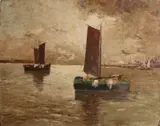 Cowe? Circa, Boten voor kust, Olieverf op paneel