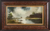 H. Keyser, Landschap met opvliegende eenden, Olieverf op linnen