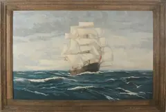 Cor van de Velde, Twee-master op hoge zee, Olieverf op linnen