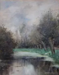 Arnold Marc Gorter, Eenden aan de waterkant, Aquarel op papier