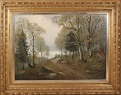 S. Hass, Duits landschap met houtvesters, 1893