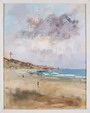 Jan Korthals, Strandgezicht, Olieverf op papier
