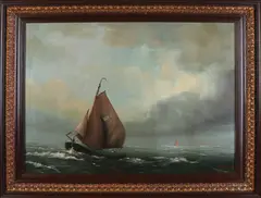van Mourik, Platbodem op zee, Olieverf op linnen
