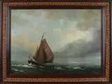 van Mourik, Platbodem op zee, Olieverf op linnen