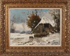 Martinus Nefkens, Schaapskooi met herder, Olieverf op linnen