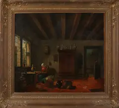Fries interieur by Hollandse School, Olieverf op linnen, sold Apr 2019