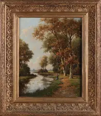 A.M. Geijp, Vissers in landschap, Olieverf op linnen