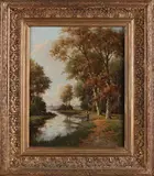 A.M. Geijp, Vissers in landschap, Olieverf op linnen