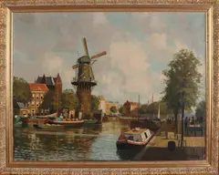 Gezicht op Delfshaven by P.J.A. Wagemans, Olieverf op linnen, sold Apr 2019