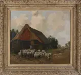 Willem George Frederik Jansen, Schaapskooi met schapen, Olieverf op linnen