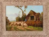 M. Nefkens, Landschap met schaapskooi, Olieverf op linnen
