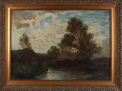 Hendrik van Bloem, Riviergezicht met boerderij, Olieverf op linnen