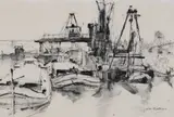 Jan Korthals, Havengezicht, Oost-Indische inkt op papier