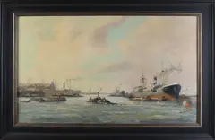 Adrie Verveen, Havengezicht Rotterdam, Olieverf op linnen