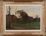 Evert Moll, Stadsrand met villa's en boerderij, Olieverf op linnen
