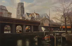 Spoorbrug bij Rotterdam by Cornelis van der Zwalm, Olieverf op linnen, sold Apr 2019