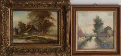 Twee oude schilderijen, Landschappen, Olieverf op papier