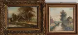 Twee oude schilderijen, Landschappen, Olieverf op papier