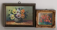 2x Klein schilderij, Stilleven, Olieverf op paneel