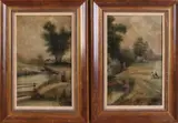 H. Caarls, 2x Landschappen met figuren, Olieverf op linnen