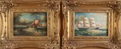 A. Hess, Zeegezichten met schepen, Olieverf op paneel