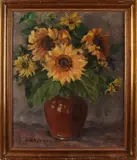 F. Wartena, Vaas met zonnebloemen, Olieverf op linnen
