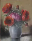H.J. van Wijngaarden, Stilleven met papavers, Pastel op papier